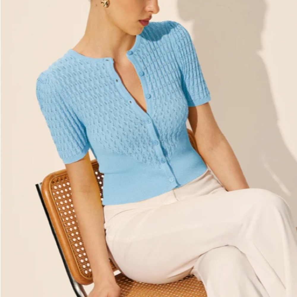 Commense Light Blue Textured Cardigan